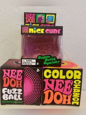 Schylling NeeDoh Pink Bundle - Fuzzball, Nice Cube & Color Changing Ball